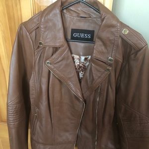 Guess Brown Leather Fashion Jacket